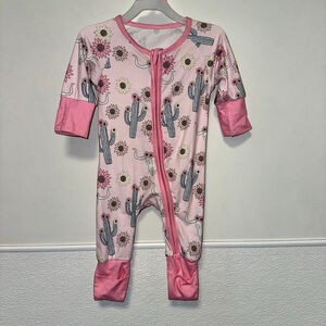 Baby Girl Pink Blue Cactus Sunflower Footie 6-9 Months Pajamas Sleepwear